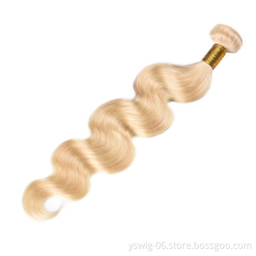 2021 Pre Colored Human Hair Body Wave Bundles Cuticle Aligned Virgin 613# Blonde Peruvian Human Hair Weave